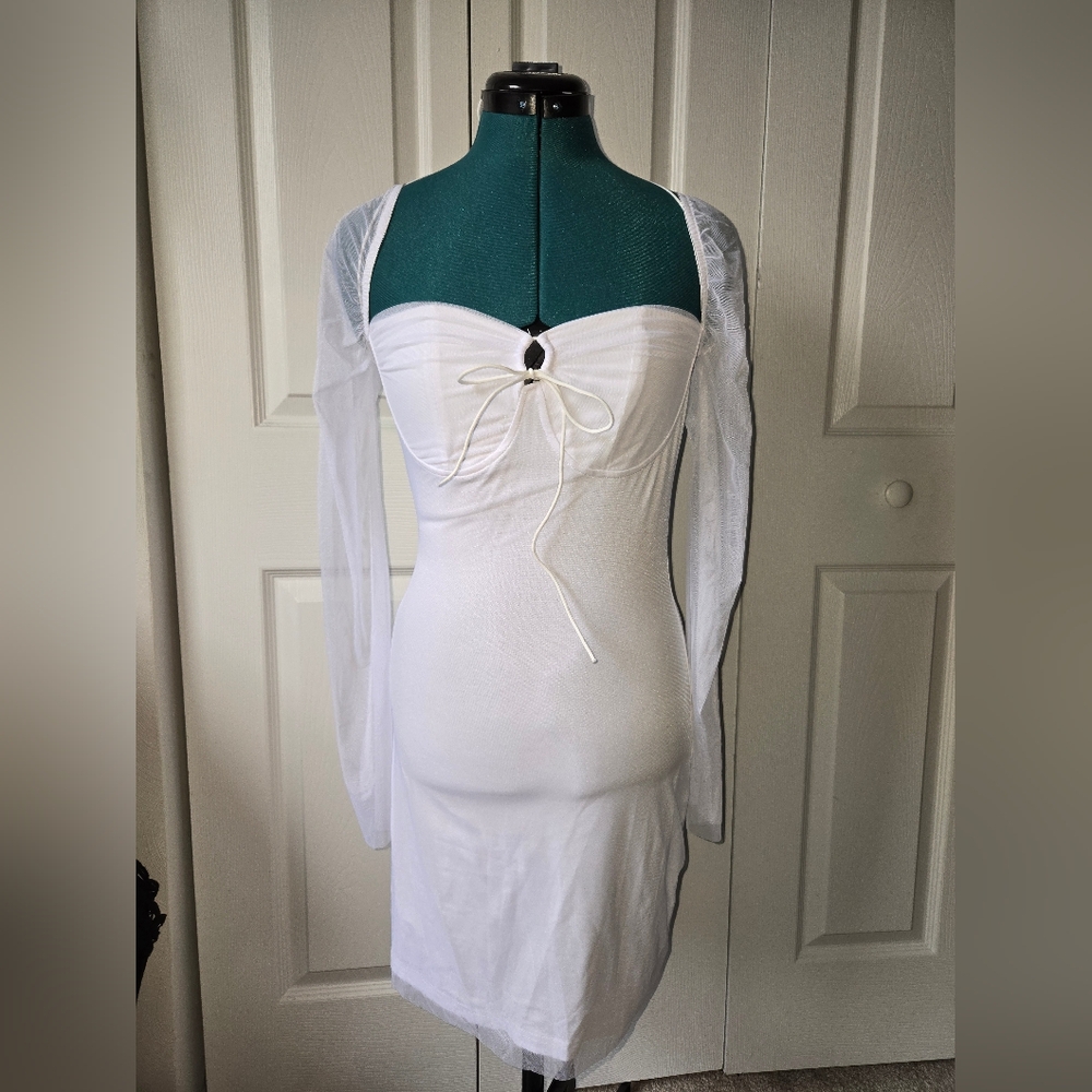 White Long Sleeve Bodycon Dress M